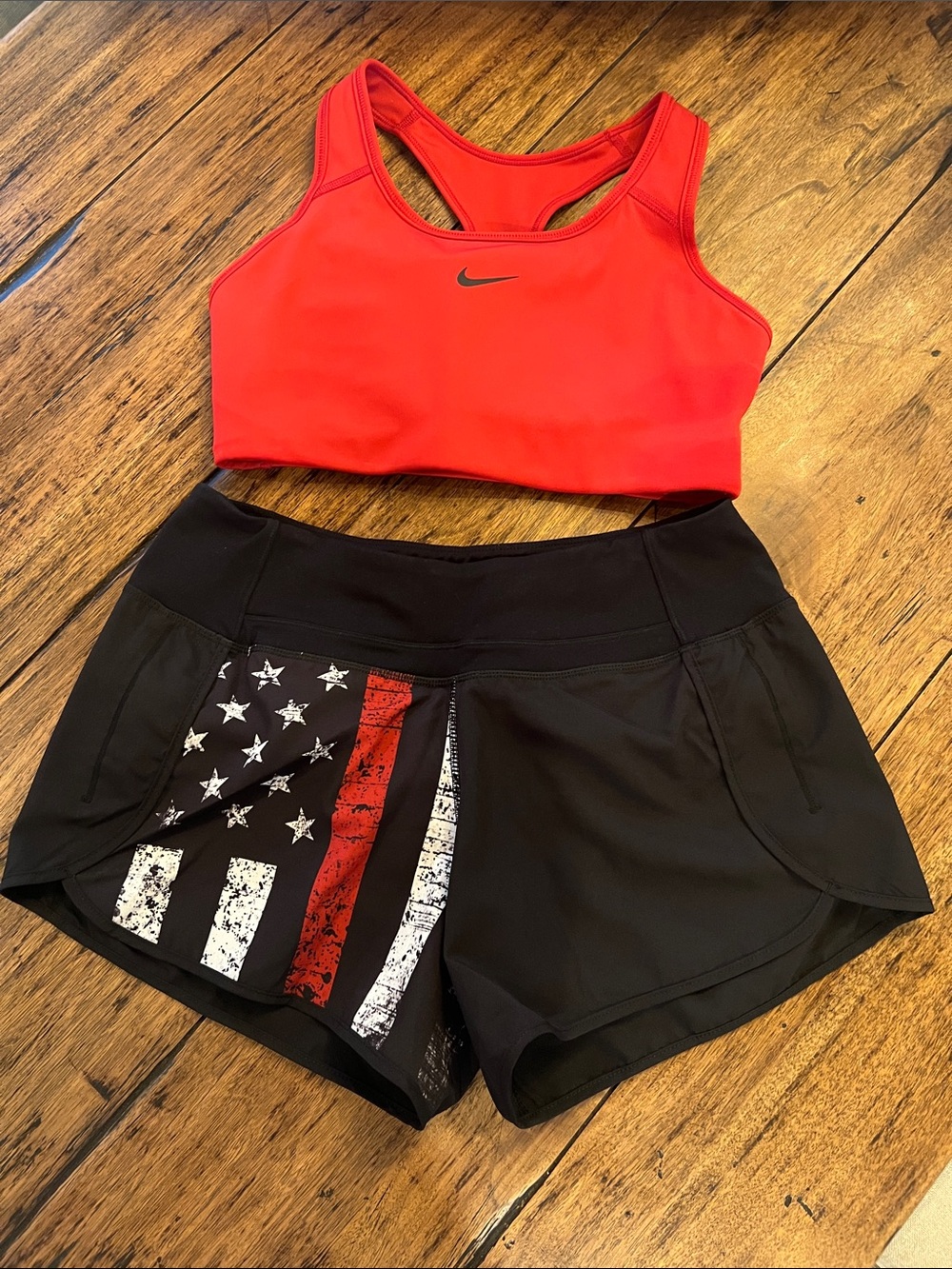 Nike Red Sports Bra and Born Primitive Black Flag Running Shorts.  Size Small